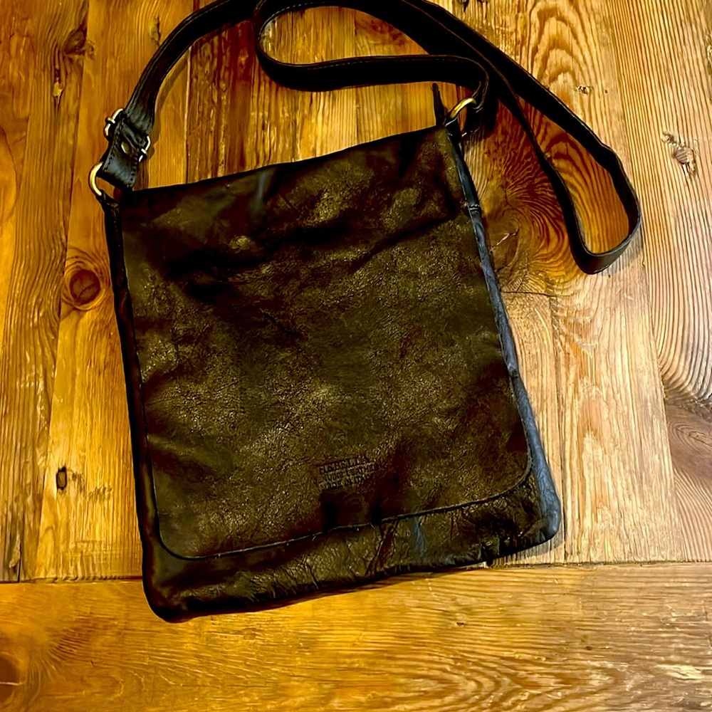 HEBELLA Brown Leather Crossbody. Made in Italy